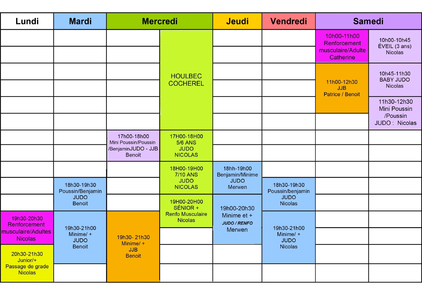 Horaires Saison 2024-2025